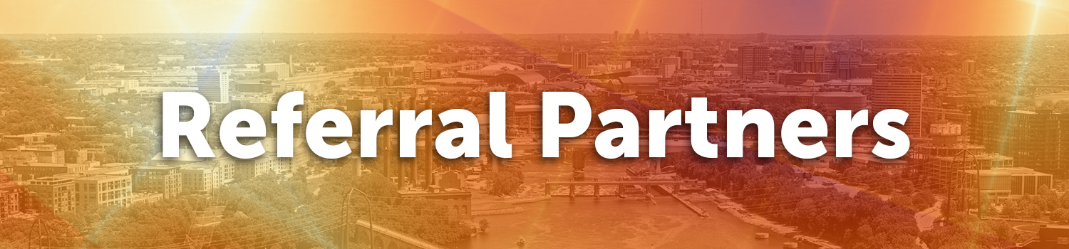 Referral Partners Hero Image overlaid over a photo of Pittsburgh.